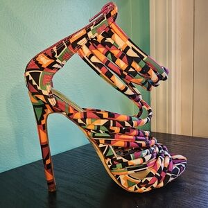 Jubilee Multicolor Geometric Strappy 5" Heels Women's Size 7